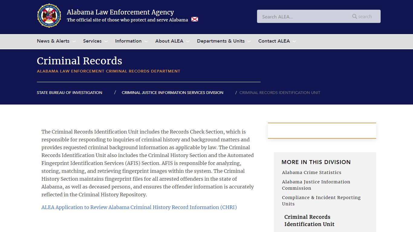 Criminal Records Identification Unit | Alabama Law ...